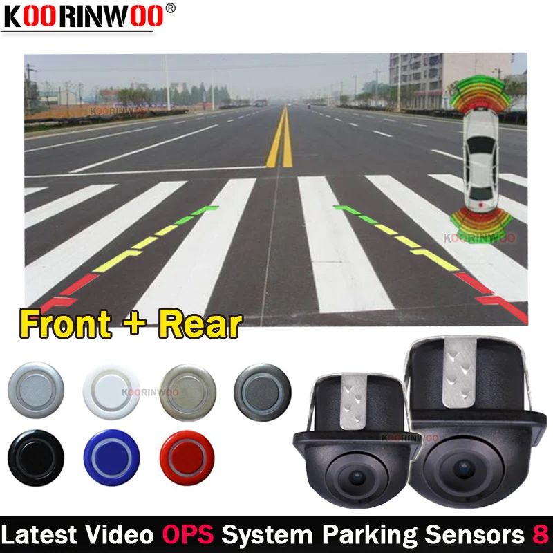 

Koorinwoo Parking sensors 8 Sensors Car OPS Video System Car reversing Radar CCD Rear view Camera Front Fort Reverse Alarm Black