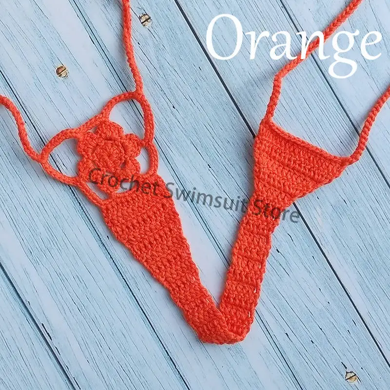 Вязанные крючком стринги женские Мини Бикини Низ пляжные микро купальники стринги бикини для загара шорты - Цвет: Оранжевый