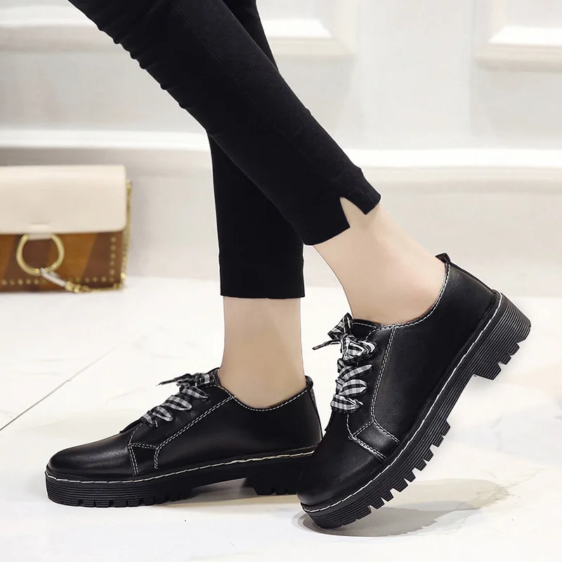 

British Style WOMEN'S Shoes Winter Students Chunky Heel Brogue Shoes Ulzzang Korean-style Versatile Harajuku Soft Girl Small Lea
