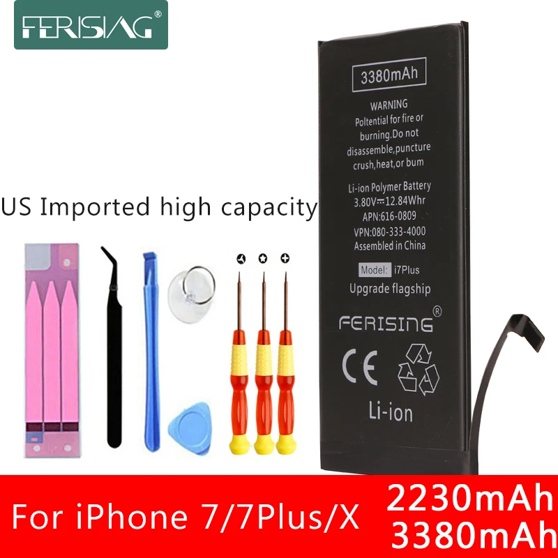 

2230mah/3380mah FERISING high capacity Battery For Apple iPhone 7 7Plus X 7P iPhone7 IPhoneX Phone Lithium Polymer Bateria