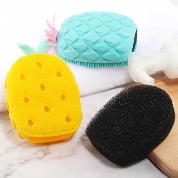 

Bath Sponge Silicone Brush Cute Pineapple Infant Scalp Scrubber Silicone Sponges Set Ultra Soft for Toddler Kid
