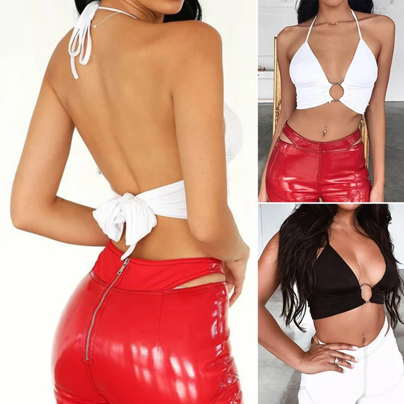 Women's New Sexy Toops Hanging Neck Ring Circle With Exposed Umbilical Leopard Camisole Tops