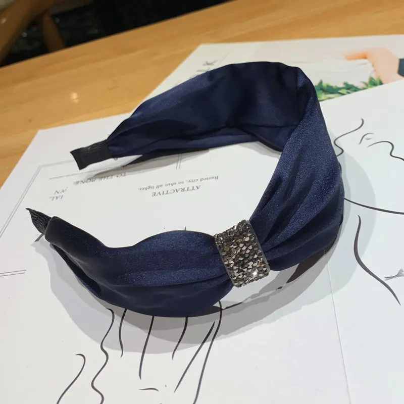 2side knotted Корейские стразы с кристаллами и бриллиантами, повязка на голову для женщин, одноцветная атласная лента для волос, женский бутик аксессуаров для волос, ободок для волос - Цвет: 2side knotted
