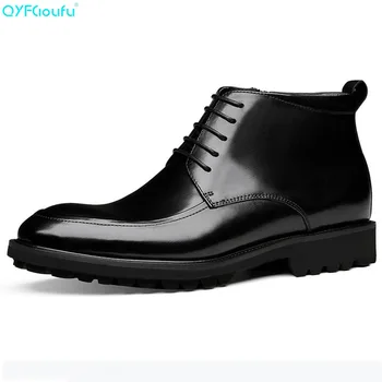 

QYFCIOUFU New Men Chelsea Boots Genuine Leather 2019 Man Ankle Boots Shoes Winter Lace-up Male Fashion Designer Boots