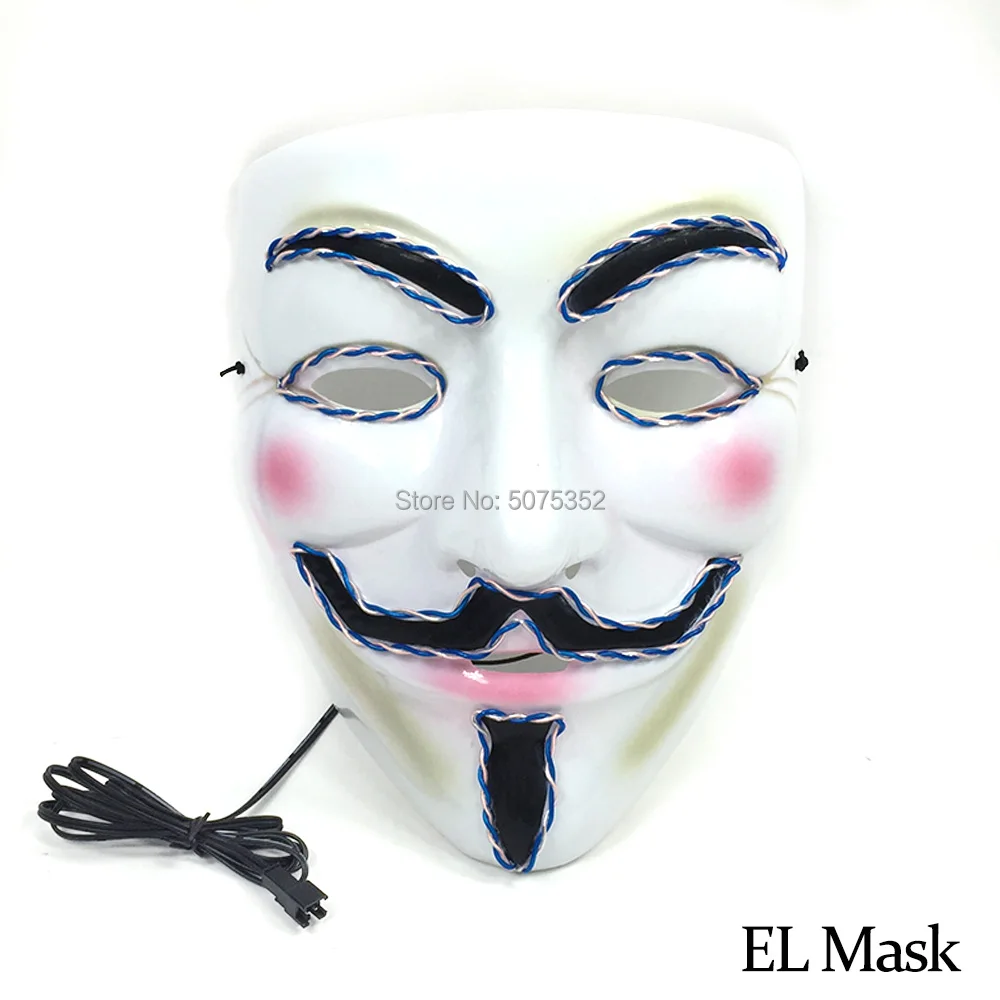 Горячая Хэллоуин Led V для Вендетта маска косплей EL холодный свет маска Payday карнавал Led рейв маска