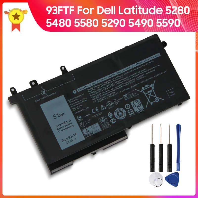 

Authentic Battery 93FTF For Dell Latitude 5280 5480 5580 5290 5490 5590 Original Battery 083XPC 83XPC D4CMT 4YFVG 51wh + Tools