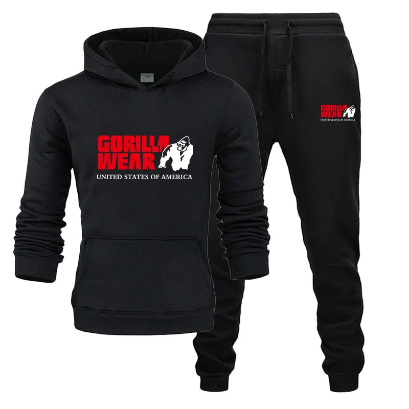 Trainingspak GORILLA WEAR mannen sportkleding stuks Sets Alle Katoen Fleece Dikke hoodie + Broek Sport Past streetwear trui mannelijke _ - AliExpress Mobile