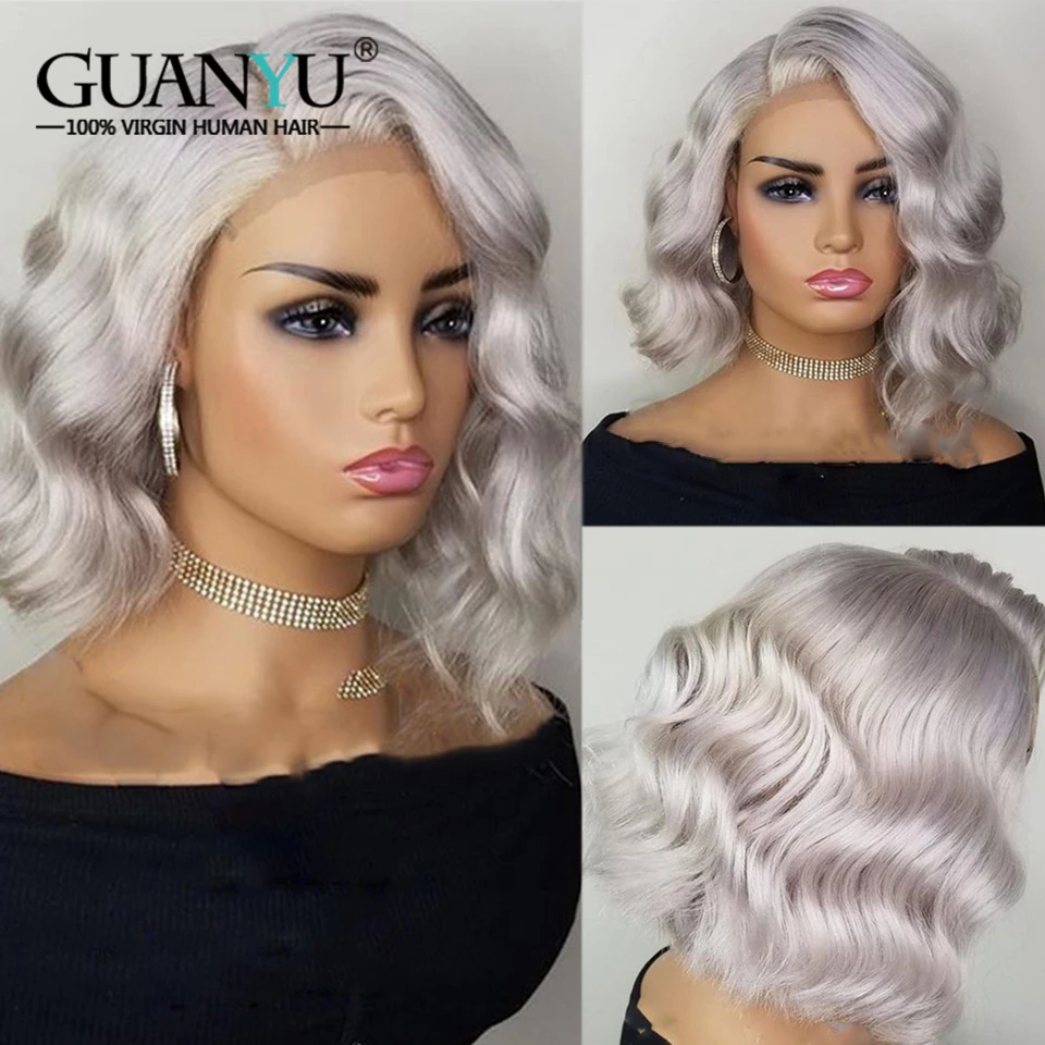 Grey Human Hair Wig 13X4 Brazilian Remy Pre Plucked Glueless Sliver