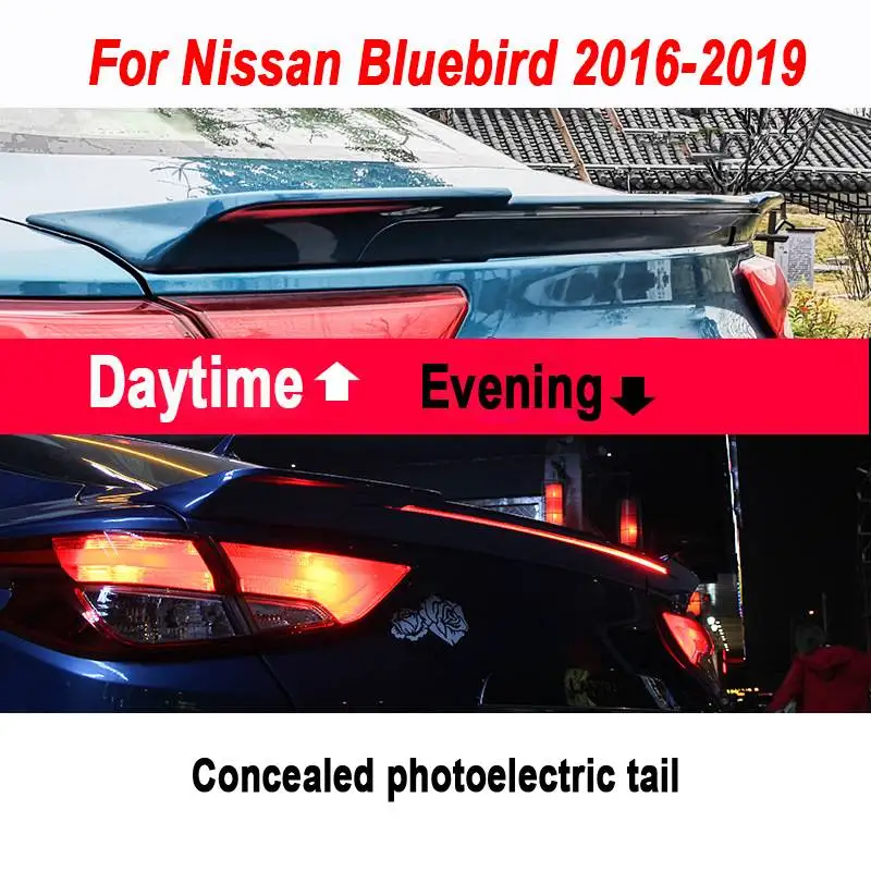 Спойлер для Nissan Bluebird-- светодиодный свет ABS Материал заднее крыло автомобиля праймер цвет задний спойлер