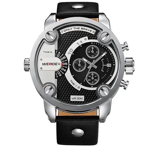WEIDE брендовые Роскошные модные повседневные деловые мужские кварцевые часы с календарем и кожаным ремешком военные спортивные водонепроницаемые наручные часы - Цвет: Black
