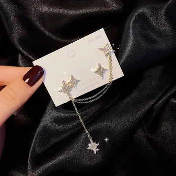 

South Korea Dongdaemun S925 Silver Needle Super Shiny Diamond Set Meteor Earrings Elegant Delicacy Ear Stud Clip-on Women's Xian