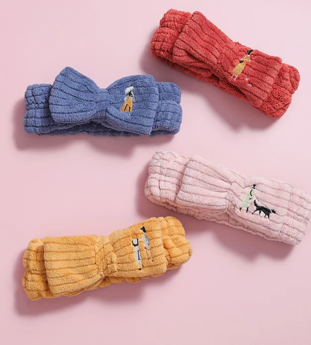 Female wash face shampoo mask is not easy to fall off the special elastic bow net red embroidery headwear hair band J05