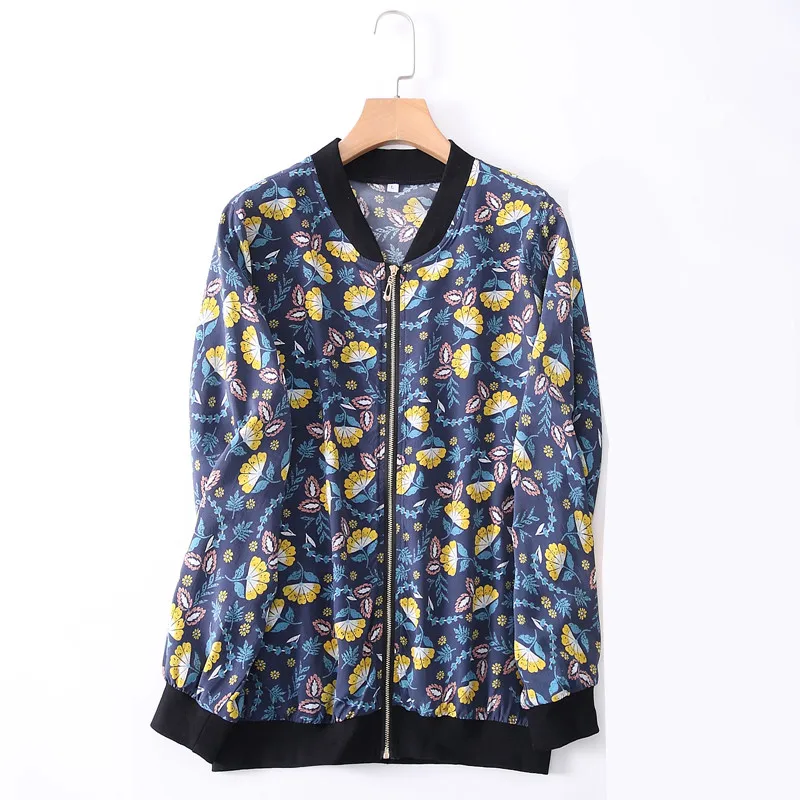 Women Silk Jacket 100% REAL SILK Casual Zipper Jackets Spring New Floral Print Outwear | Женская одежда