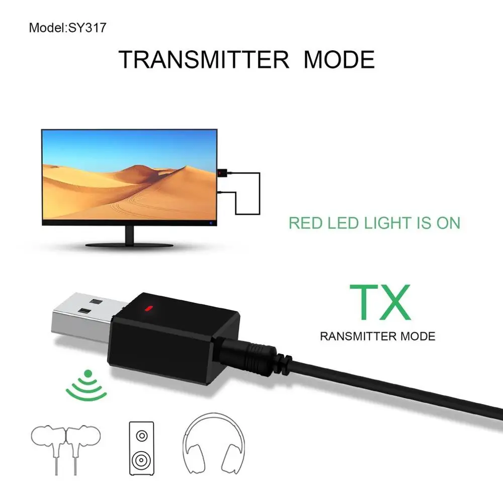 USB 5,0+ EDR передатчик приемник адаптер 2 в 1 с разъемом для ТВ наушники для ПК дома обоих концах для подключения внешних устройств к автомобильной Беспроводной аудио адаптер