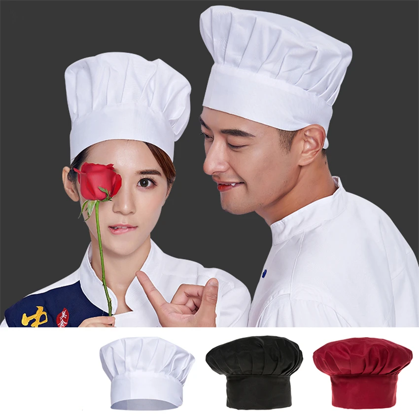 

Restaurant Chef Hat Uniform Kitchen Cook Hotel Clothing Solid Food Service Work Wear Clothes for Mens Elastic Mushroom Cap