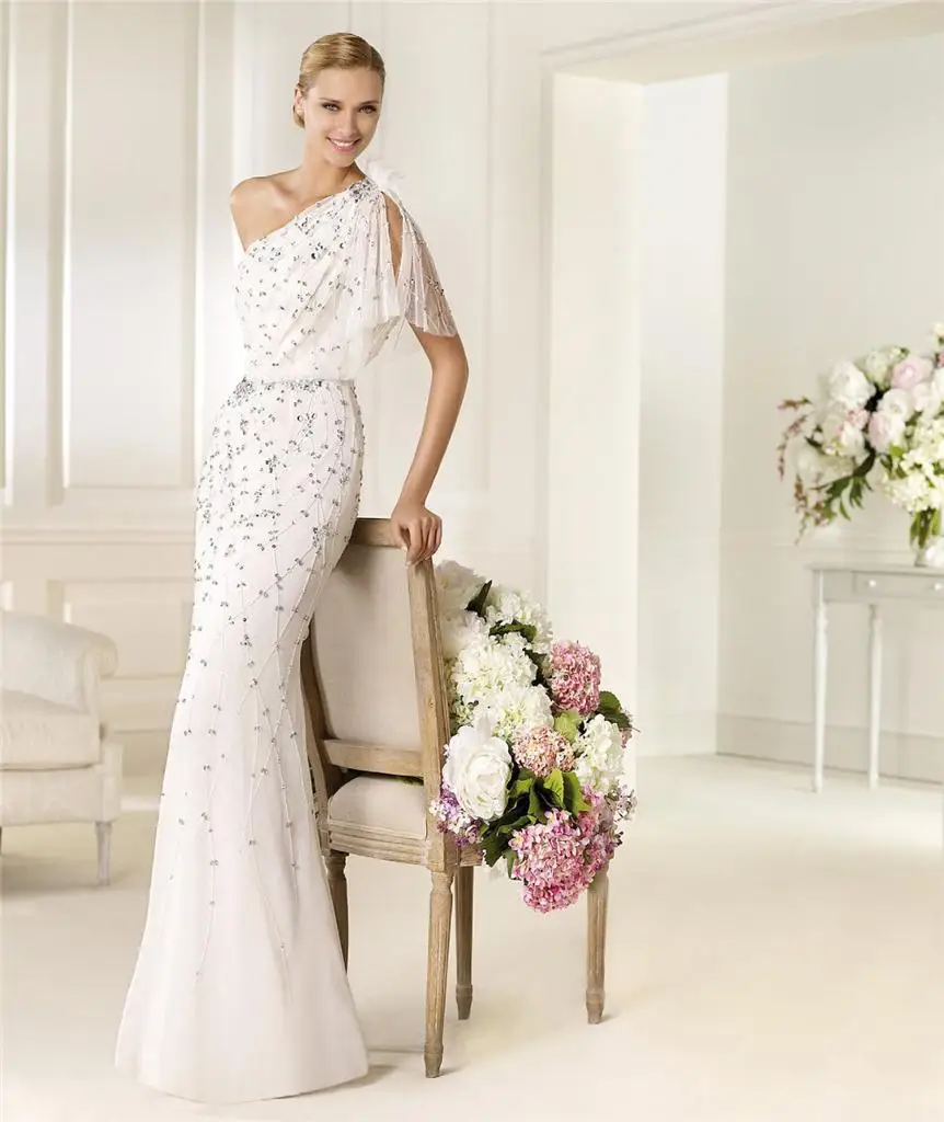 

free shipping 2016 New High Quality Full Beaded evening Dress Prom Gown Tasseled One Shoulder Strap