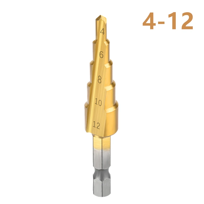 1 шт. 4-32 мм HSS с титановым покрытием Ступенчатое сверло для сверления электроинструментов Металл Высокоскоростная сталь Дерево отверстие резак шаг конусное сверло - Цвет: 1pcs 4-12