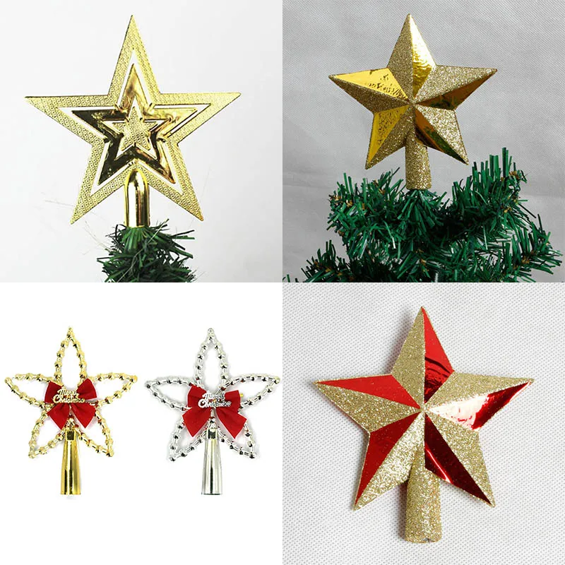1pc Gold Silver Christmas Tree Top Star for Home House Xmas Tree Decoration Toppers Accessories Christmas Ornament Supplies 8z