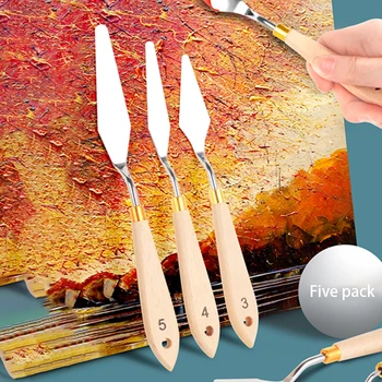 

5pcs School Supplies Oil Painting Tool Drawing Artist Ultra Thin Scraper Palette Kit Spatula Stainless Steel Mixing