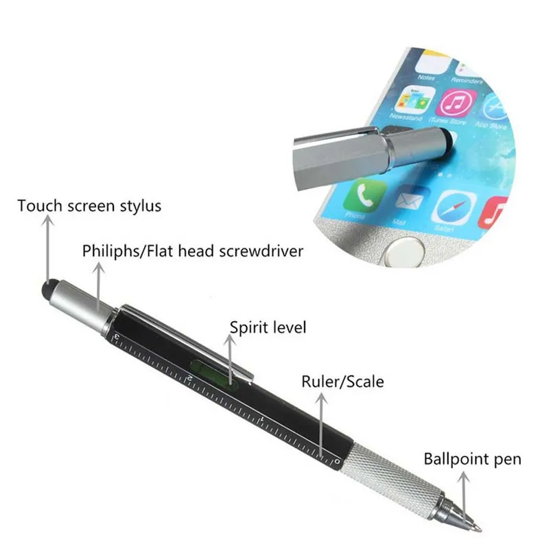 

1.0mm Metal Touch Ballpoint Pen For Student Level Pen Six-in-one Multi-Function Tool Pen Office Multi-purpose Screwdriver Pen