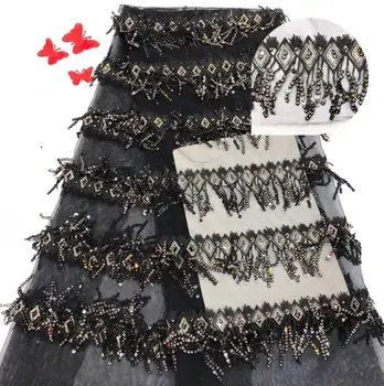 

fashionable tulle embroidery french net lace fabric Cyndi-9.4609 with beads for party dress