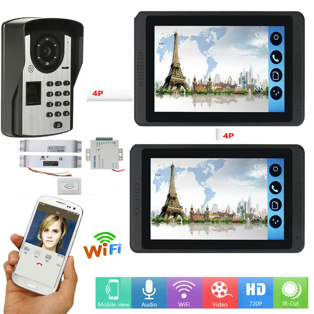 Проводной wifi домашний 7 ''цветной видеодомофон камера отпечатков пальцев с 2 мониторами видео телефон двери для квартиры с металлическим электрическим L - Цвет: 618620FD12B1