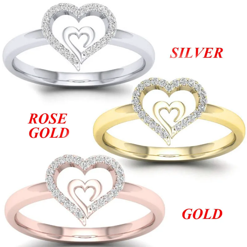 Luxury Heart Rings For Women Double Heart Wedding Engagement Bridal Jewelry Cubic Zirconia Stone