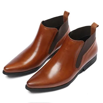 

New Men Boots Pointed-toe Bota Masculina The Leather Boots Genuine Leather and Work Black Brown Work Shoes Pointed Toe Ankle