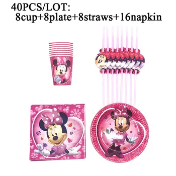 

Pink Birthday Party Decorations Kids Minnie Mouse Theme Party Supplies Disposable Straws Cup Plate Tableware Set Happy New Year