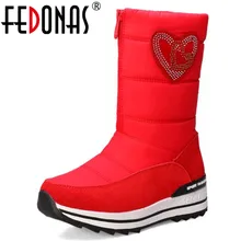FEDONAS/Зимние удобные теплые ботинки на плоской подошве; женские ботинки до середины икры на платформе; плюшевые женские зимние ботинки на молнии; повседневная женская обувь; большие размеры