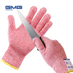 Перчатки с защитой от порезов GMG красный пищевой для кухни HPPE EN388 уровень 5 ANSI рабочие защитные перчатки устойчивые к порезам перчатки
