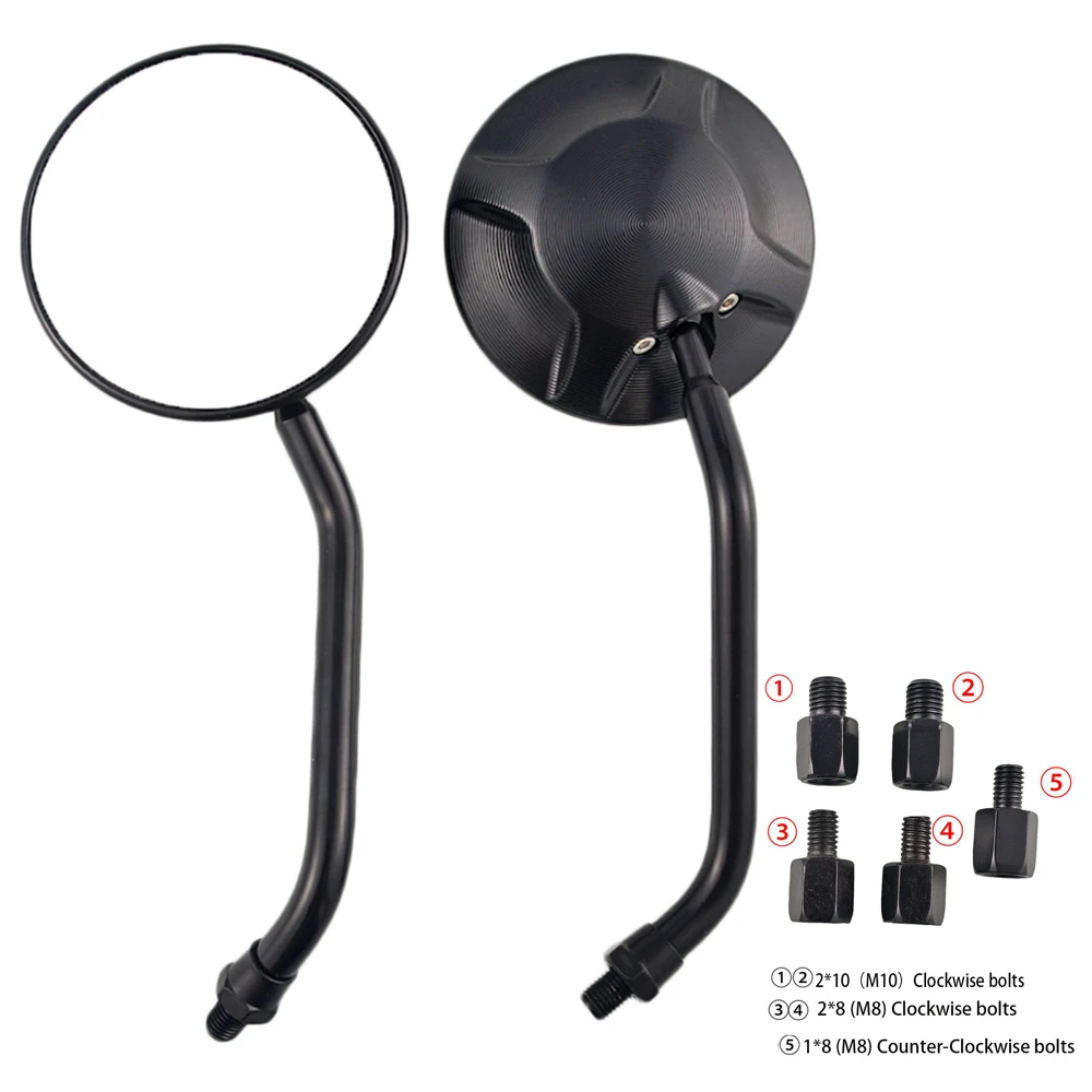 CNC Aluminium Universal Motorcycle Round Side Black View Mirror Motorbike e-bike Scooter 10mm 8mm Rearview Mirrors