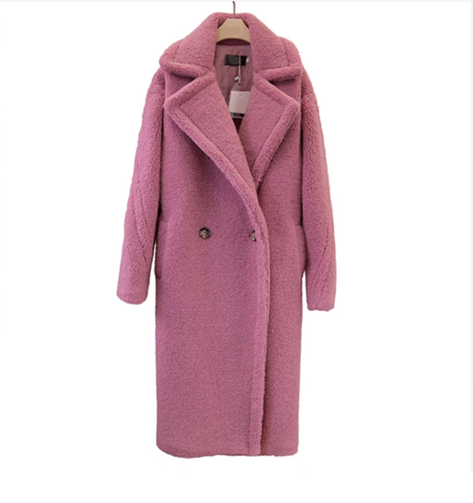 Длинное плюшевое пальто для женщин свободного размера плюс, толстое пальто из искусственного меха, однотонная теплая овечья шерсть, куртка более размера, женское плюшевое пальто, новое пальто