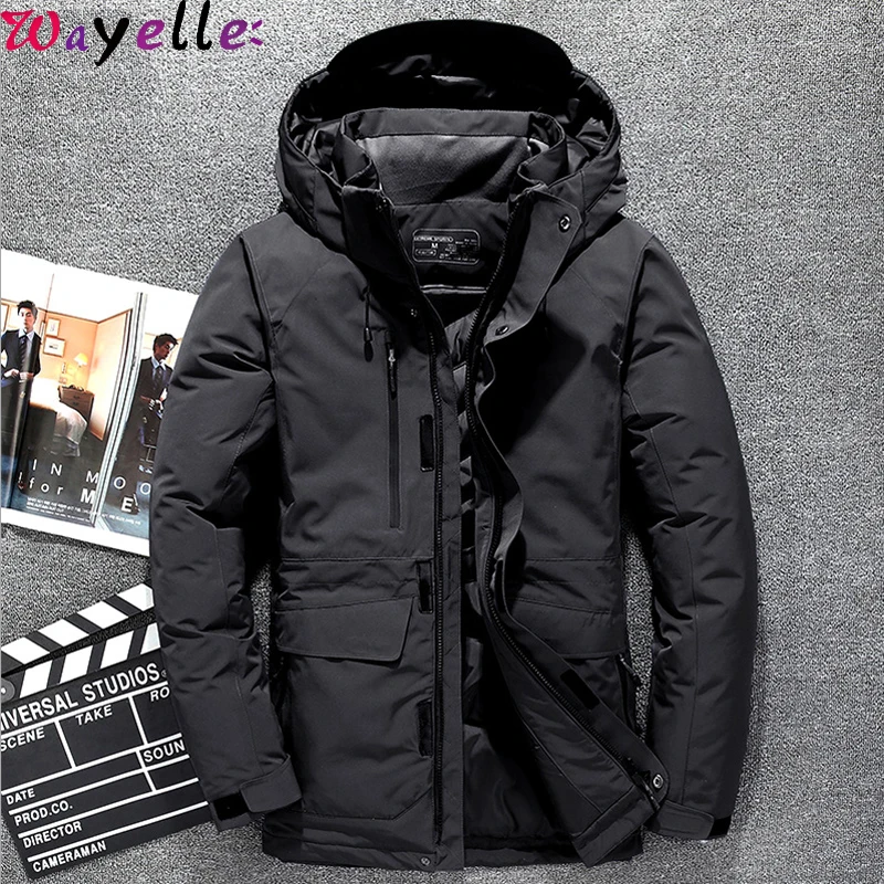 

White Duck Down Jacket Men 2019 New Winter Thick Warm Hat Detached Parkas Men Waterproof Windproof -30 degrees Cotton Jacket Men
