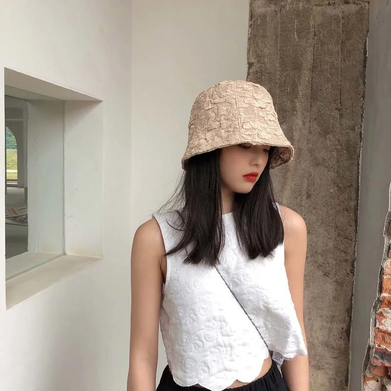 [EAM] White Solid Pleated Stylish Women Fishermen Hat New Flat Dome Temperament Fashion Tide All-match Spring Autumn 2020 1U440