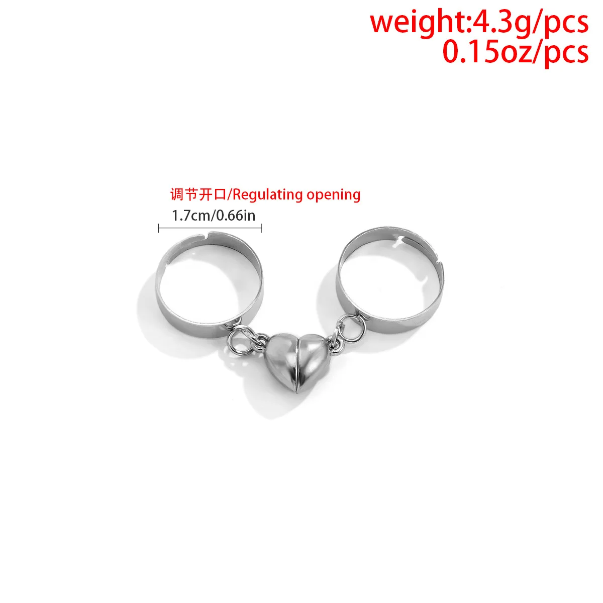 2Pcs Heart Magnet Couple Rings Punk Cuban Chain Charm Paired Rings For Lp Lovers Friend Adjustable Jewelry Party Gift Trend New