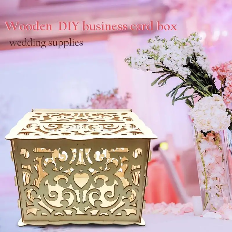 DIY Деревянные Полые свадебные карты коробка для хранения подарочный контейнер вечерние деревянные принадлежности коробка свадебные принадлежности визитная карточка коробка