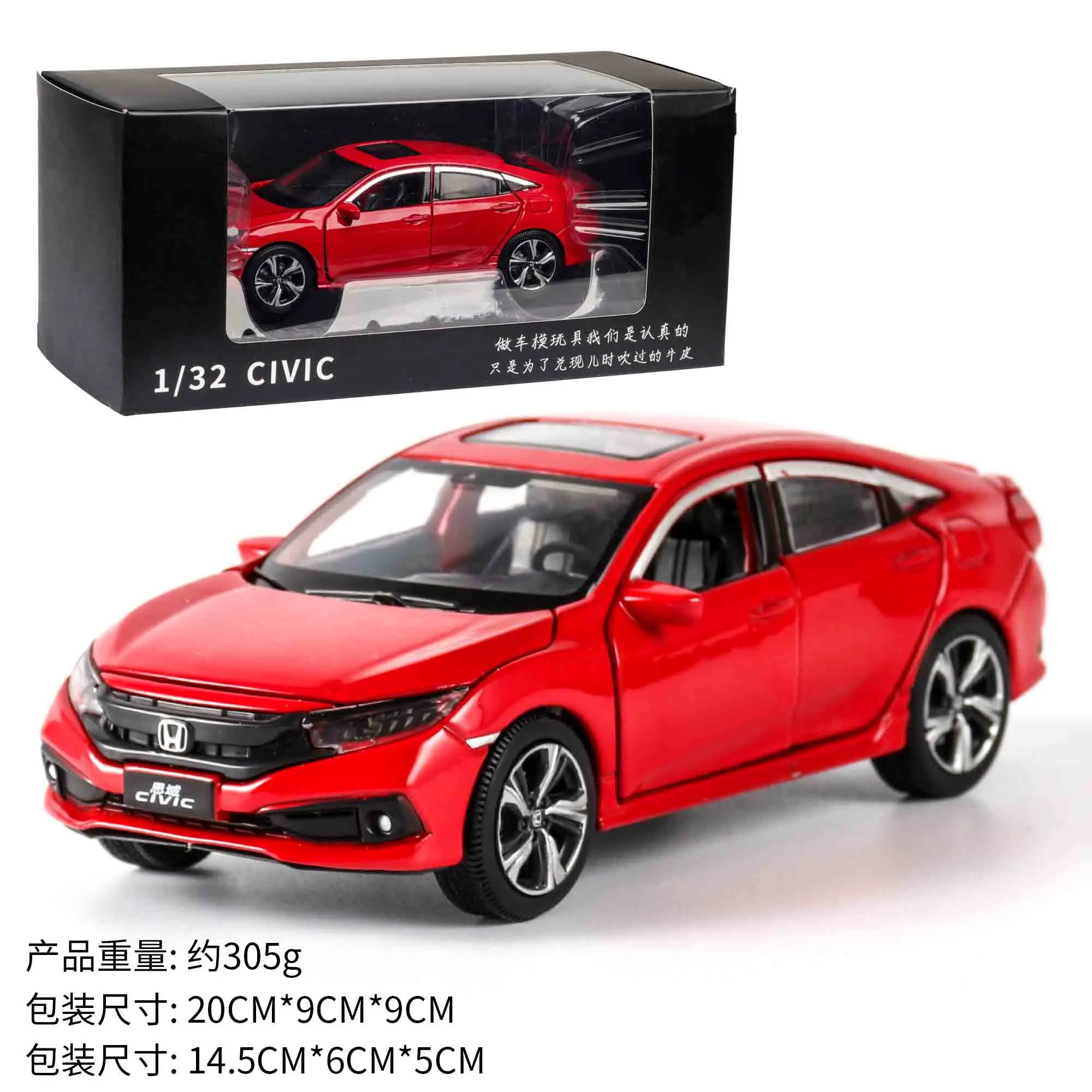 1:32 HONDA CIVIC Diecasts& Toy Vehicles модель автомобиля со звуковым светом коллекционная машинка Игрушки для мальчиков подарок для детей литая под давлением игрушка с огоньками - Цвет: Red with box