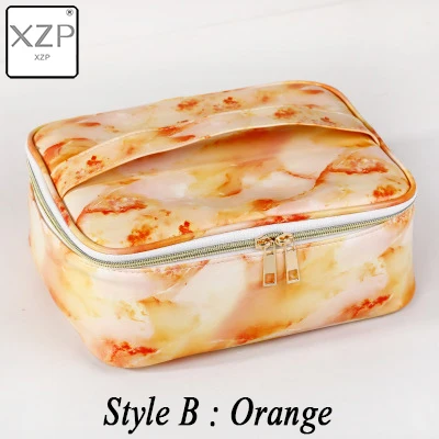 Style B Orange XZP Мрамор узор женская косметичка для макияжа чехол губная помада косметичка Сумка чемодан красивая щетка большой Ёмкость чехол принадлежности Для женщин Косметическая Сумка-косметичка - Цвет: Style B Orange