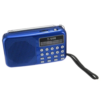 

T508 Mini Portable LED Light Stereo FM Radio MP3 Music Player TF USB Speaker, Blue