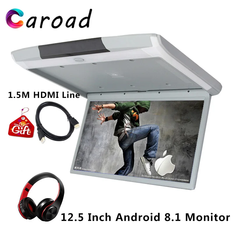 

Monitor In Car 12.5 Inch Android 8.1 Flip Down Car Roof Screen WIFI/HDMI/USB/SD/FM/Bluetooth/Speaker/Game MP5 Ceiling TV For Car