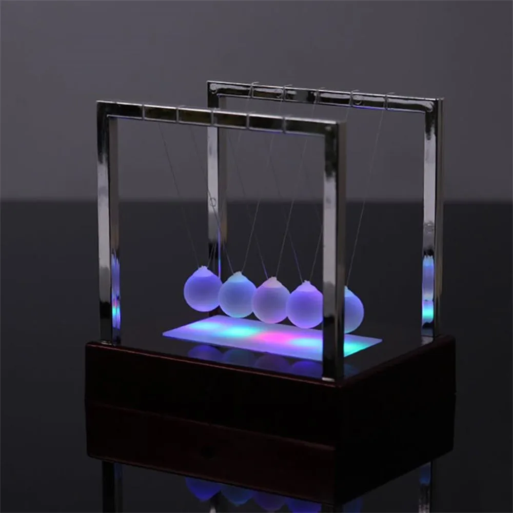 Children Toys Newtons Cradle LED Light Up Kinetic Energy Home Office Science Toys Home Decor Fun Toys for Kids
