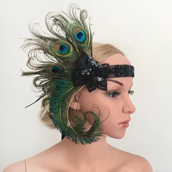 

Women Vintage 1920s Peacock Feather Headbands Wedding Prom Bridal Fascinator
