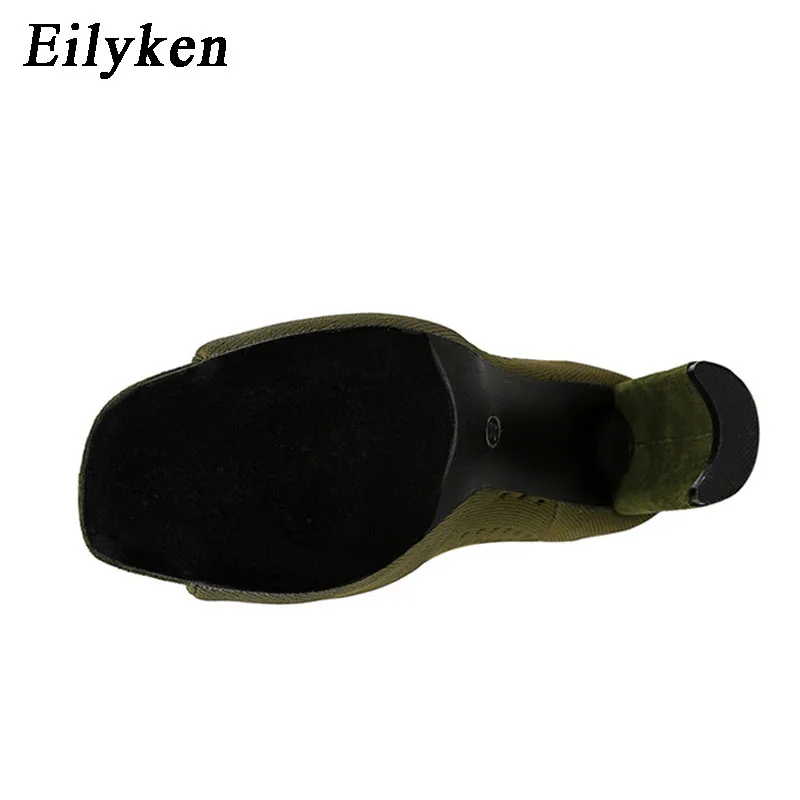 Eilyken; коллекция года; сезон весна-осень; модный дизайн; женские ботильоны из эластичной ткани; ботинки с открытым носком; пикантная обувь на высоком каблуке