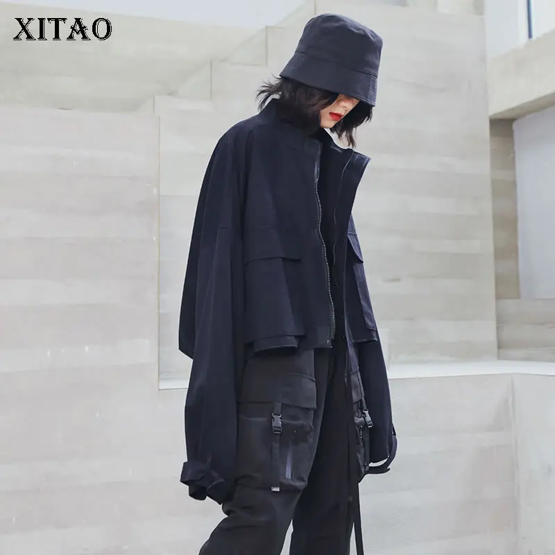 XITAO Harajuku стиль короткие теплые пальто и куртки для женщин стоячий воротник Черная
