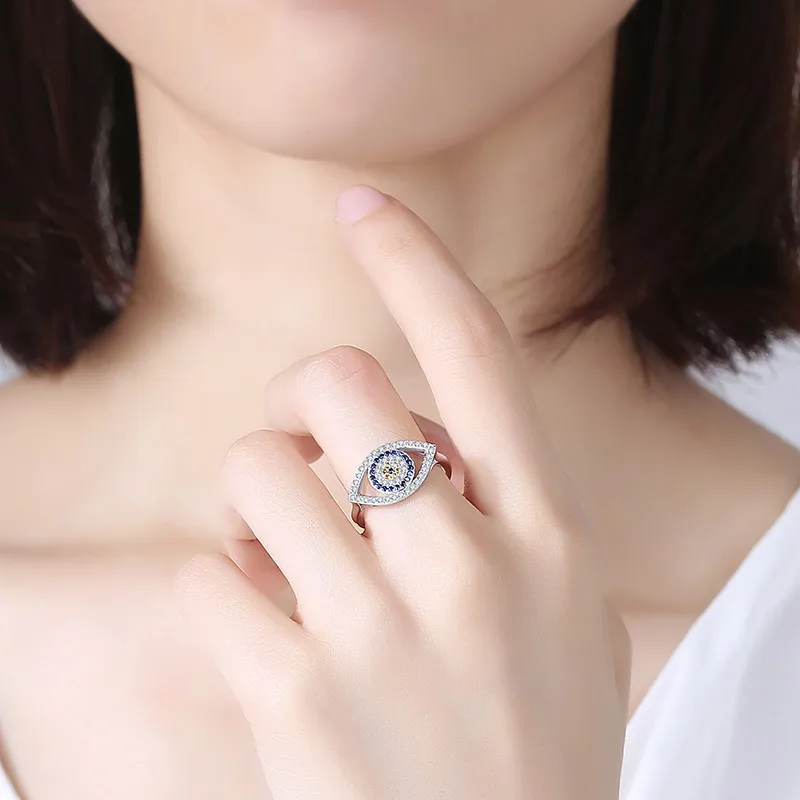 KALETINE, голубое кольцо от сглаза, серебро 925 пробы, кольца для женщин, на удачу, большие турецкие глаза, шарм, CZ камень, кольцо, ювелирное изделие KLTR135