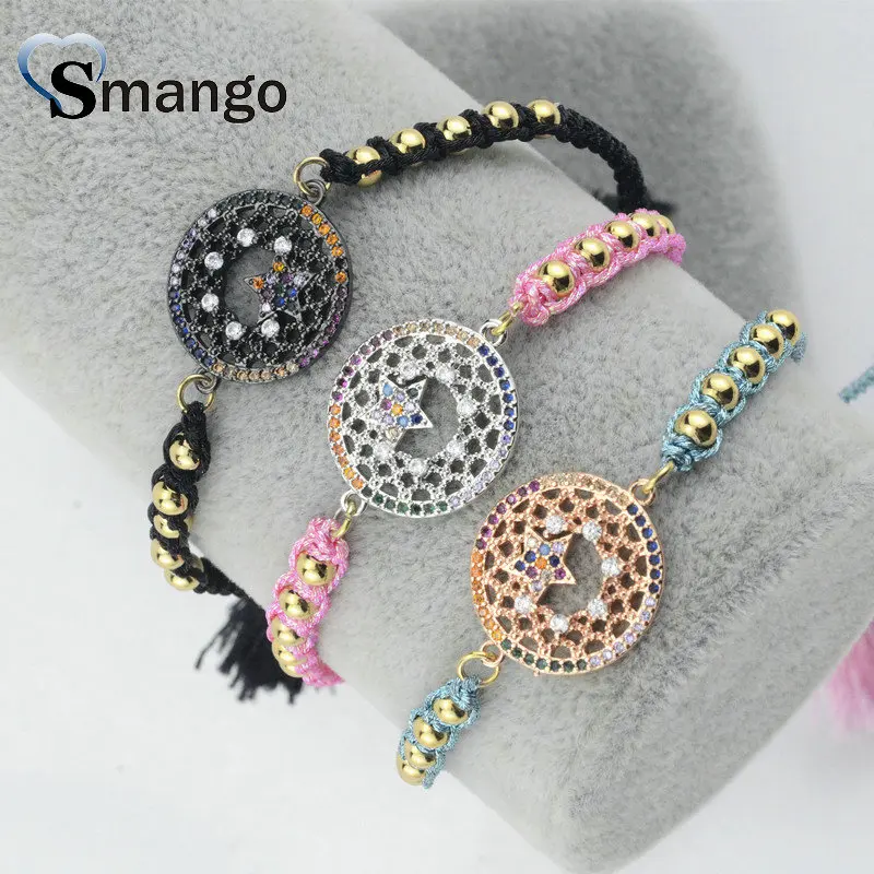

Wholesale Copper Micro Pave CZ Star Shape Charm Bracelet In 3Colors Top Quality Plating of 5Pcs,B0065