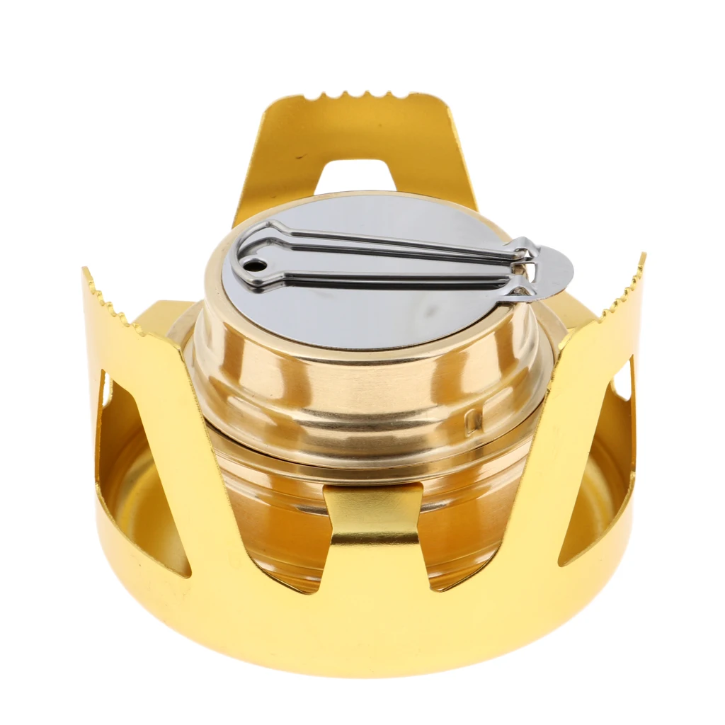 Gold Мини-походная жидкая спиртовая плита, походная кухонная посуда для пикника, горелка с кулиской, сумка для хранения - Цвет: Gold