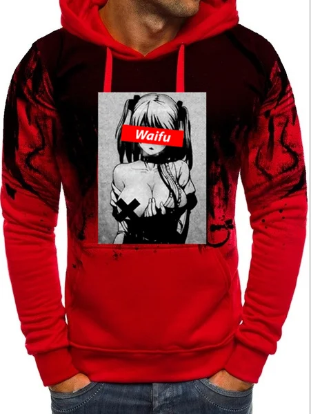 Waifu Material Otaku Lewd Hentai Cute Girl Anime Ahegao Hoodies for Men StreetWear Sweatshirts hfg