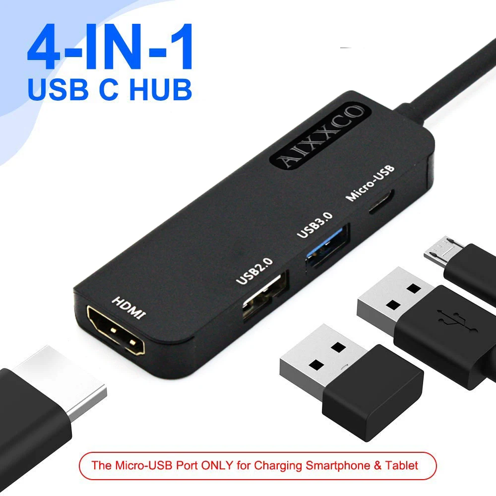  AIXXCO USB C HUB USB-C to 3.0 HUB HDMI Thunderbolt 3 Adapter for MacBook Samsung Galaxy S9 Huawei P